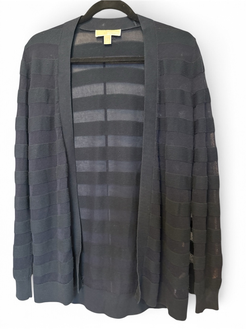 Michael Kors Open Front Sheer Stripe Sweater Cardigan Navy Blue Size Small